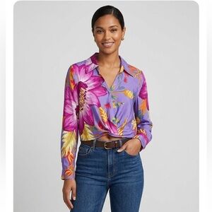 Rachel Roy Floral Button-Front Long-Sleeve Top